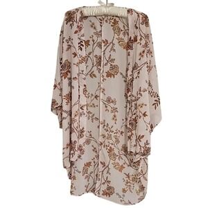 Maurices Floral Kimono Pink Sheer Cardigan Pool Cover Up Size S/M EUC